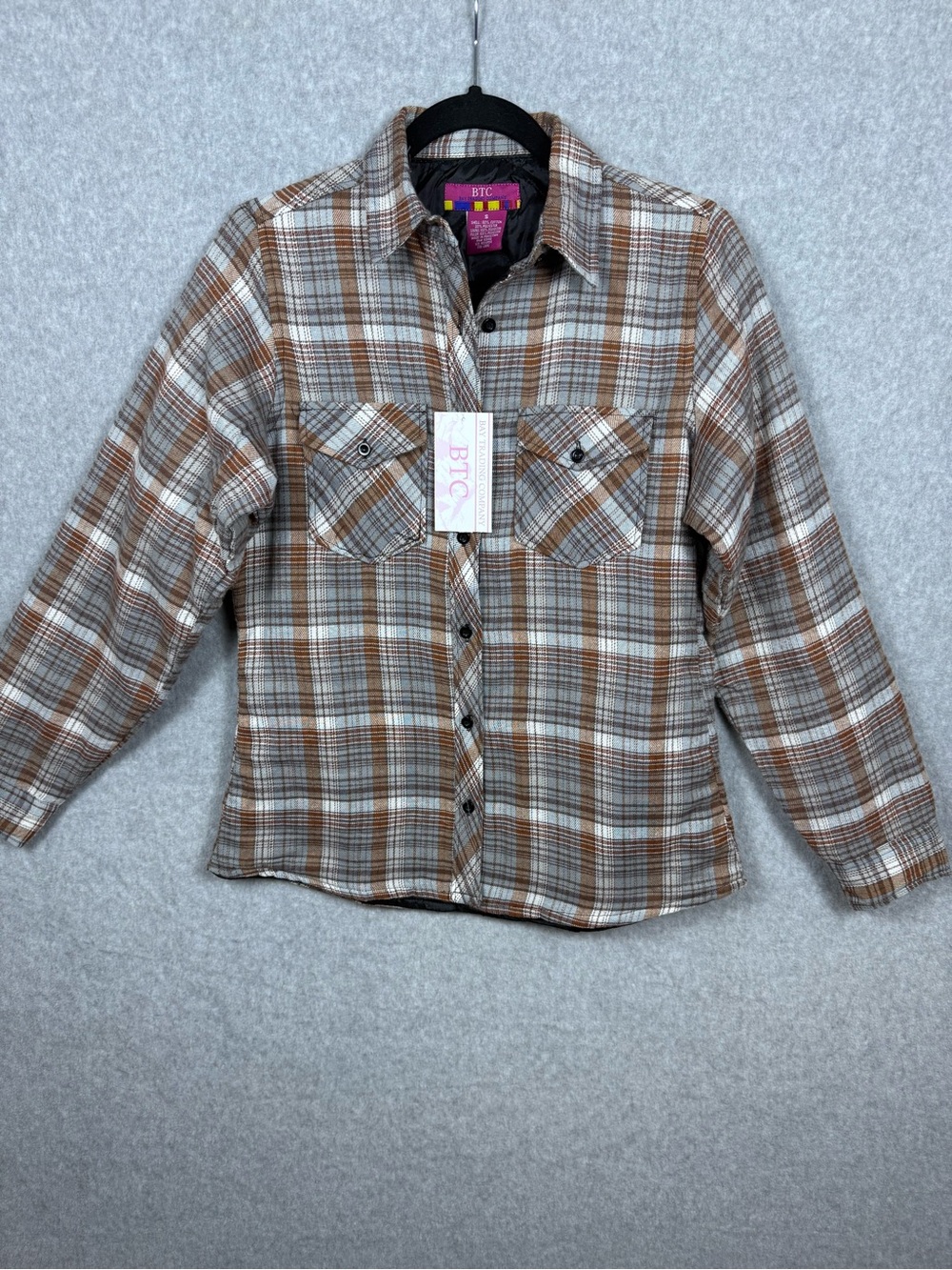 NWT Bay Trading Company Plaid Quilted Flannel Jacket Shirt SZ S Western